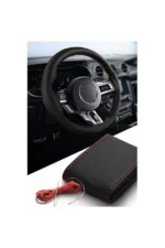 Direksiyon Kılıfı Düz Deri Dikişli Dikmeli Direksiyon Kılıfı Kırmızı Dikişli - Görsel 2