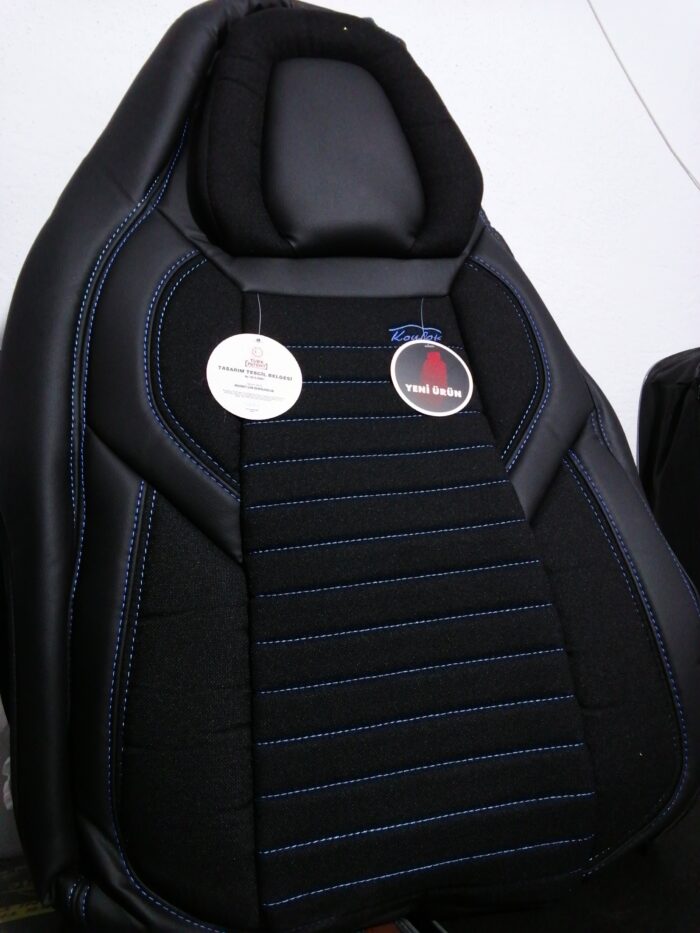 Siyah Mavi Çizgili Sportif Keten Oto Koltuk Kılıfı - Görsel 2