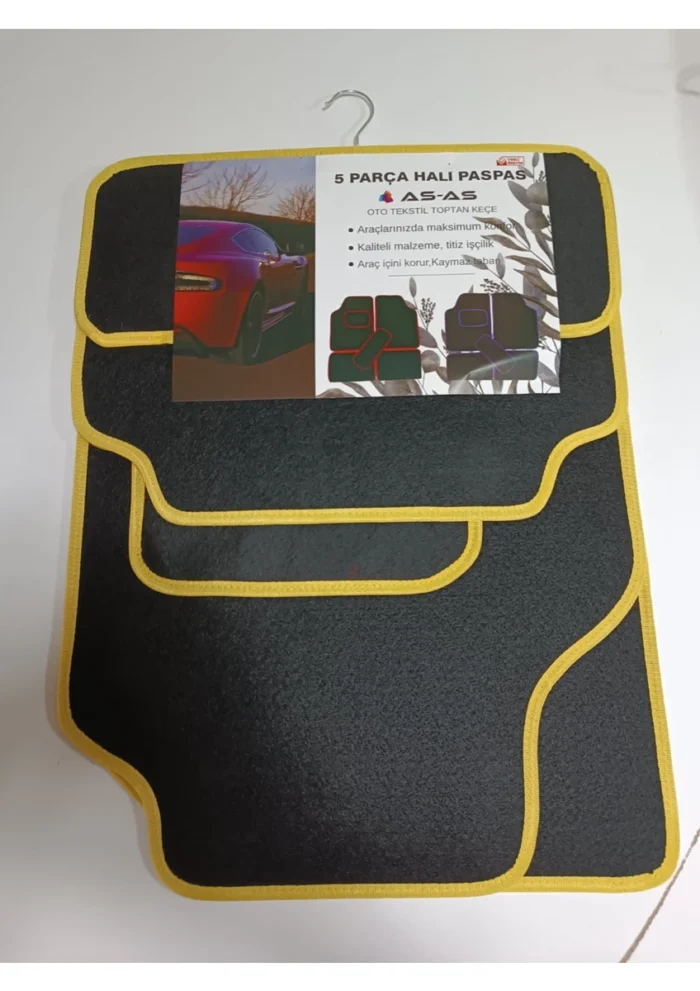 Halı Oto Paspas Seti Siyah Sarı Kenar 5 Parça Set - Görsel 2